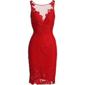 Monique Lhuillier Sleeveless Floral Lace Sheath S8